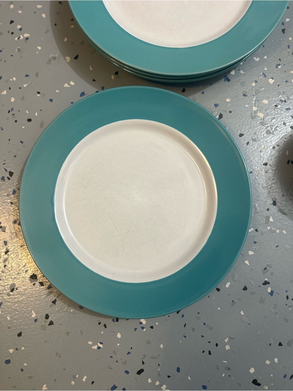 Ceramic Dinner Plate with Turquoise Rim - Unbranded